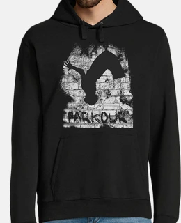 uomo, felpa con cappuccio, nero, parkour