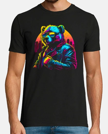 T-shirt urban bear synthwave colors