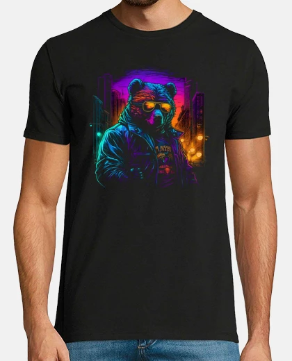T-shirt urban bear synthwave new york colors