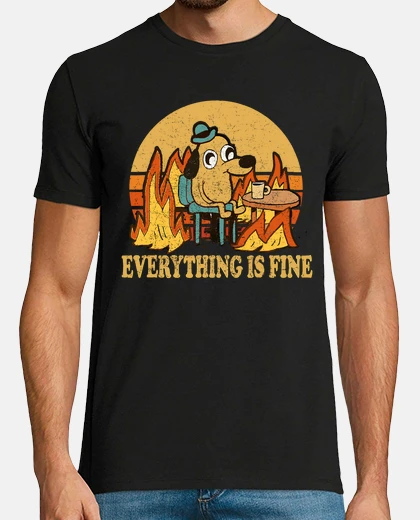 T-shirt va tutto bene cane che beve caffè e mem
