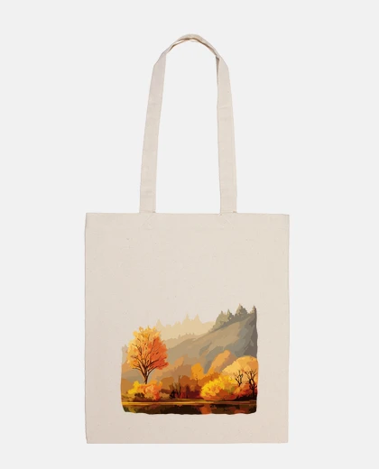 Borsa vagare attraverso la foresta autunnale