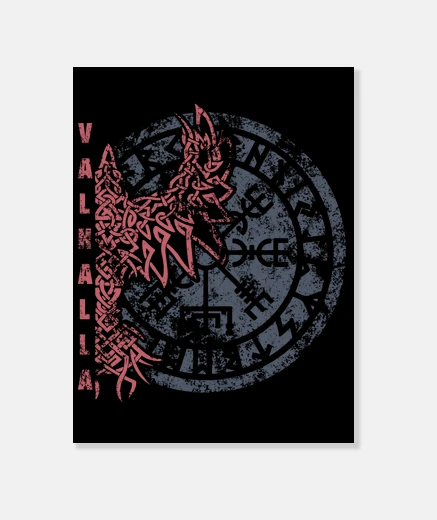 Stampa valhalla - corvo vichingo e vegvisir