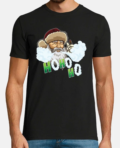 Tee-shirt vaping le père noël souffle des nuages sous l&#39;arbre de noël