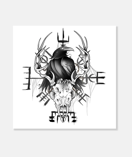 Wall vegvisir raven skull animal