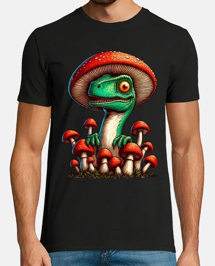 Tee-shirt vélociraptor jardin de champignons dino