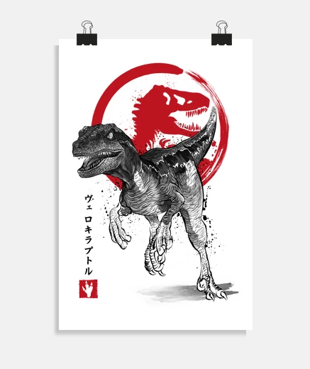 Poster velociraptor sumi e