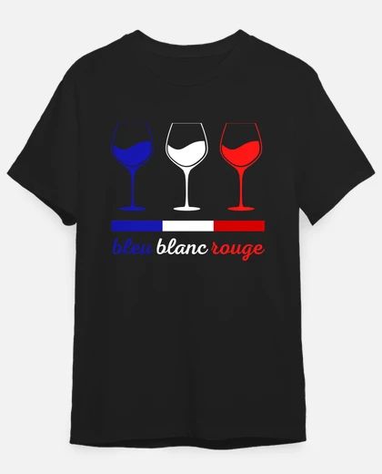 Tee-shirt verres de vin france bleu blanc rouge tostadora