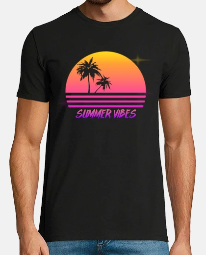 Playera vibraciones de verano - estilo retro puesta de sol synth - camisa de hombre