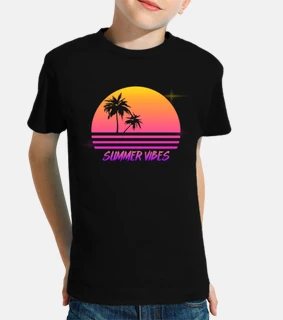 vibraciones de verano - estilo retro atardecer synth - camisa de niños