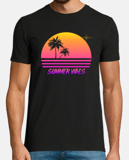 vibraciones de verano - estilo retro puesta de sol synth - camisa de hombre