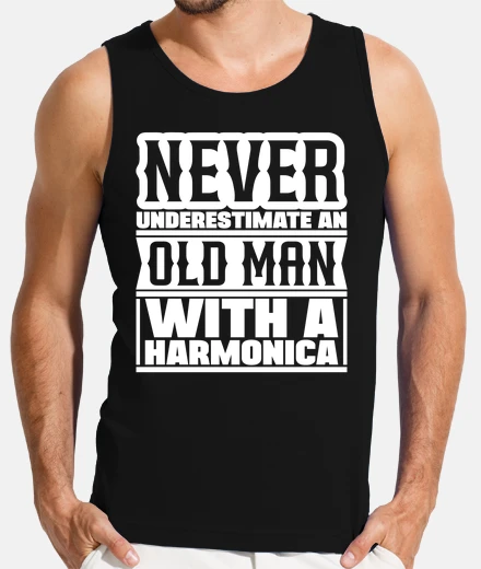 Tee-shirt vieil homme avec harmonica jamais