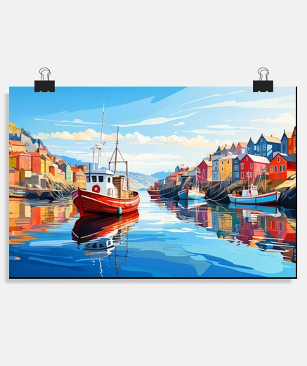 Poster Village Port Concept Abstract Colorful