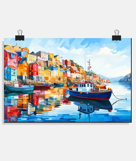 Poster Village Port Concept Abstract Colorful