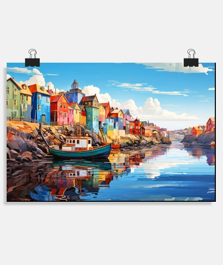 Poster Village Port Concept Abstract Colorful