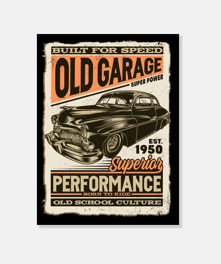 Wall vintage 1950s vintage rockabilly retro cars old garage american classic cars canvas print