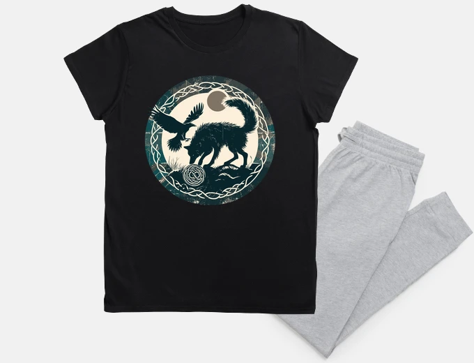 Pyjama Vintage Celtic Wolf and Raven