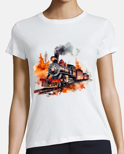 T-shirt vintage locomotive sunset v-neck