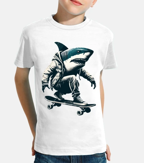 Kids Vintage Shark Skater Skateboarder
