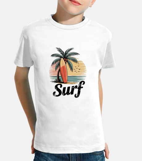Kids Vintage Surfer Surfing Beach Surfboard
