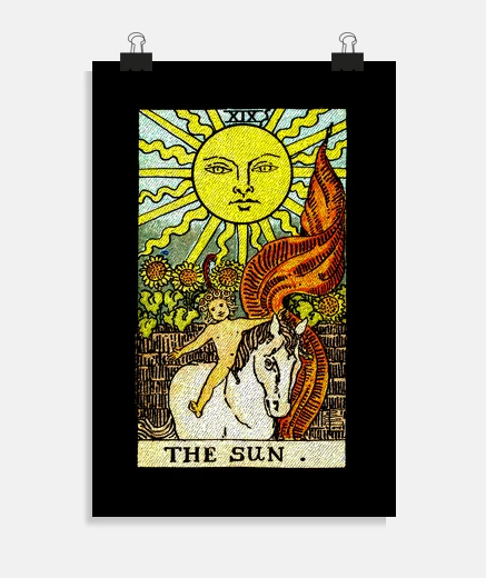 Poster vintage tarot card the sun