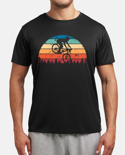 T-shirt vintage tramonto in mountain bike retrò