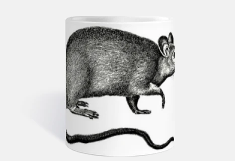 vintage halloween retro rat ceramic mug, old engraving, old time