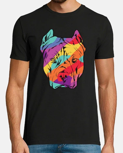 Tee-shirt visage de chien pit-bull coloré