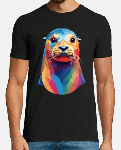 Tee-shirt visage de phoque kawaii, gentillesse géométrique et colorée, abstrait, plein de couleurs, t-shirt si