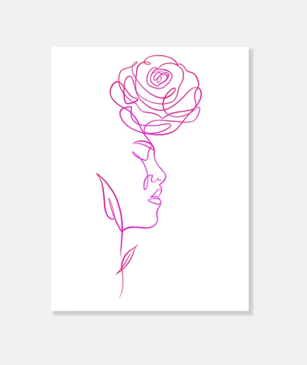 Stampa viso di donna e rosa in linea unica