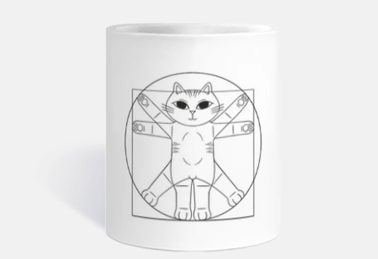 Cup vitruvian da vinci cat mug, humorous each in leonardo da vinci.