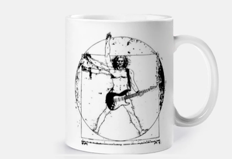 Cup vitruvian man guitarist
