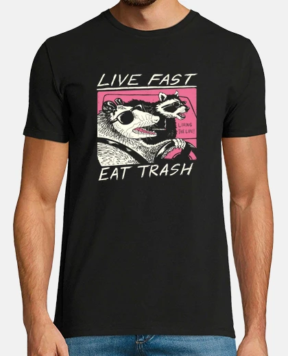 T-shirt vivere veloce mangiare trash shirt mens