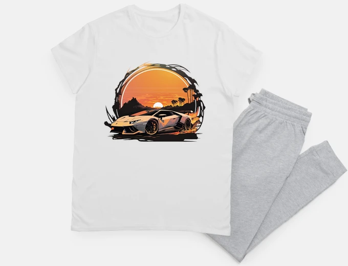 Pyjama voiture au doux coucher de soleil