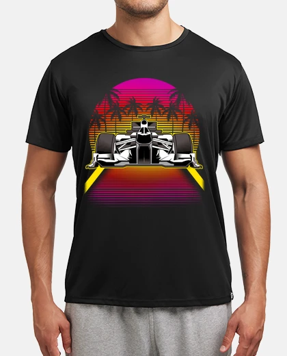 Tee-shirt voiture formule 1 rétro esthétique palmiers voitures courses