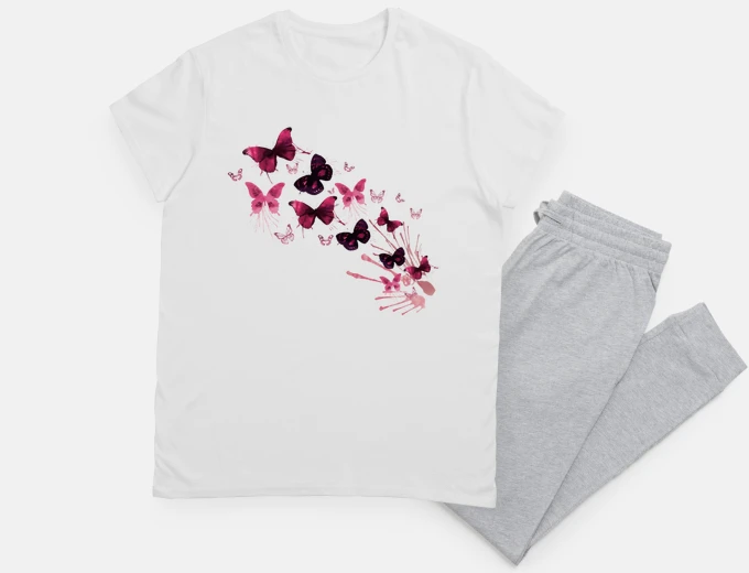Pyjama vol de papillons romantiques ,magenta,nuisette romantique 