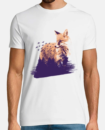 T-shirt volpe nella foresta in trasparenza