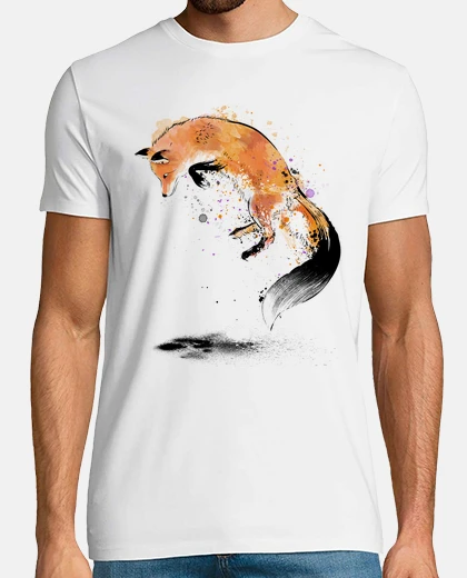T-shirt volpe rossa che salta nella snow