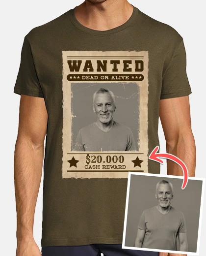 Tee-shirt wanted cadeau photo personnalisé