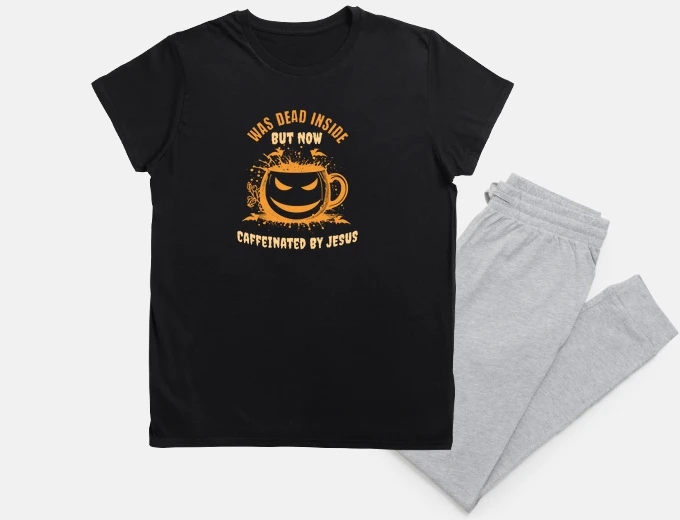 Pajama Was dead inside but caffeinated by Jesus pajama