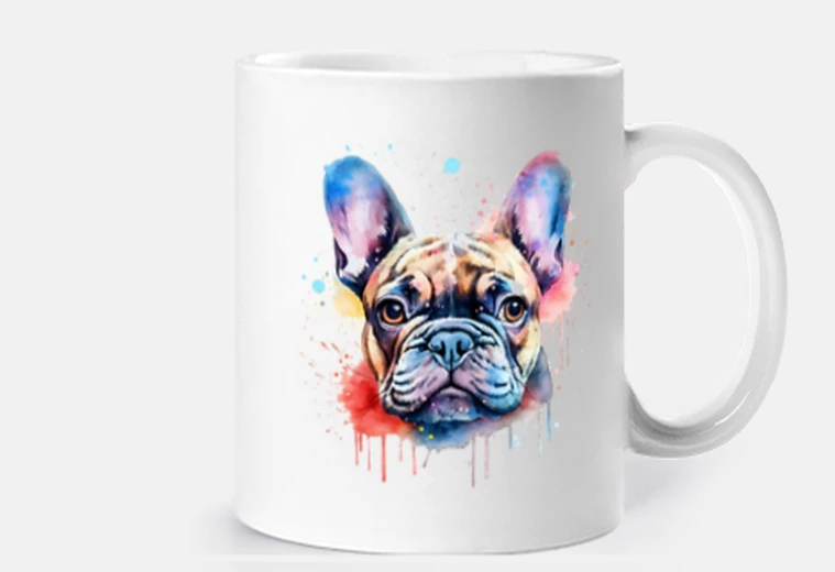 Cup watercolor french bulldog  cute
