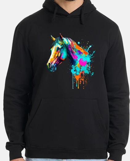 Hoodie watercolor horse stallion, modern painting, racecourse, equestrian world,