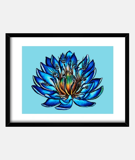 Framed Weird Multi Eyed Blue Water Lily Flower