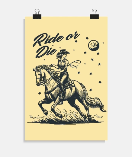 Poster western cowgirl galloping on horse poster studio workshop living room poster