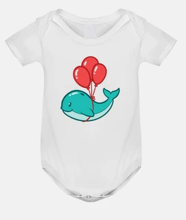 whale flying with balloons baby onesie bodysuit