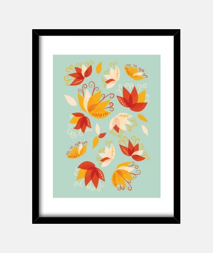 Framed Whimsical Abstract Lily Flowers