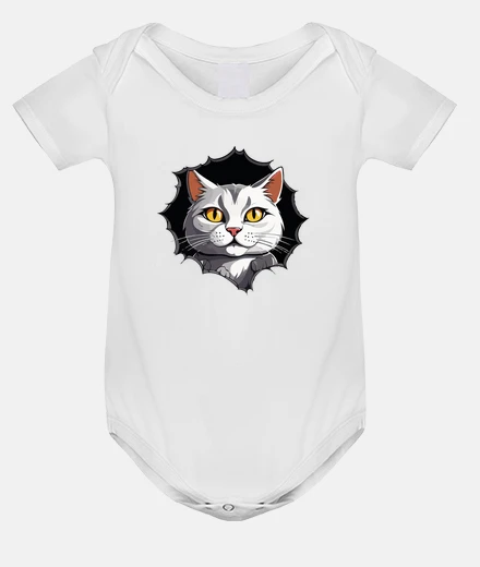 Kids white cat coming out of a hole funny body baby onesie