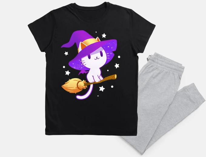 Pyjama white cat witch - pastel kitty - magica