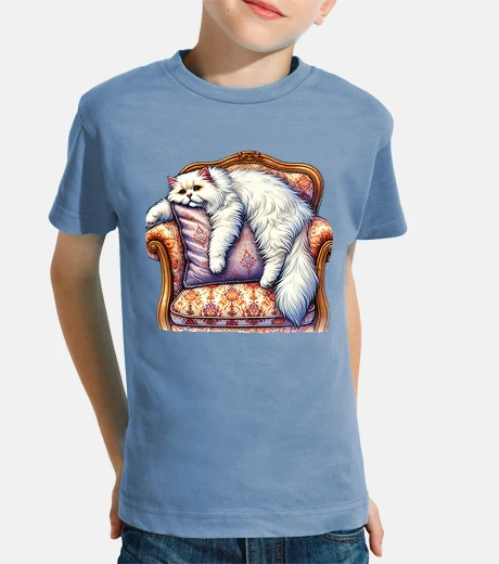 Kids white persian cat on an armchair