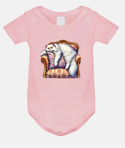 Children's white persian cat on an armchair baby bodysuit onesie