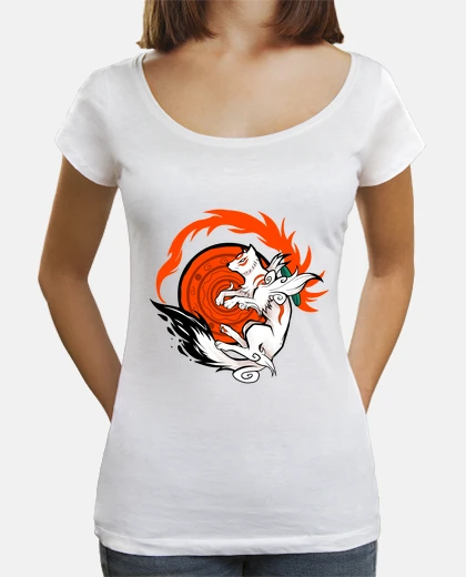 T-shirt white wolf goddess low scoop